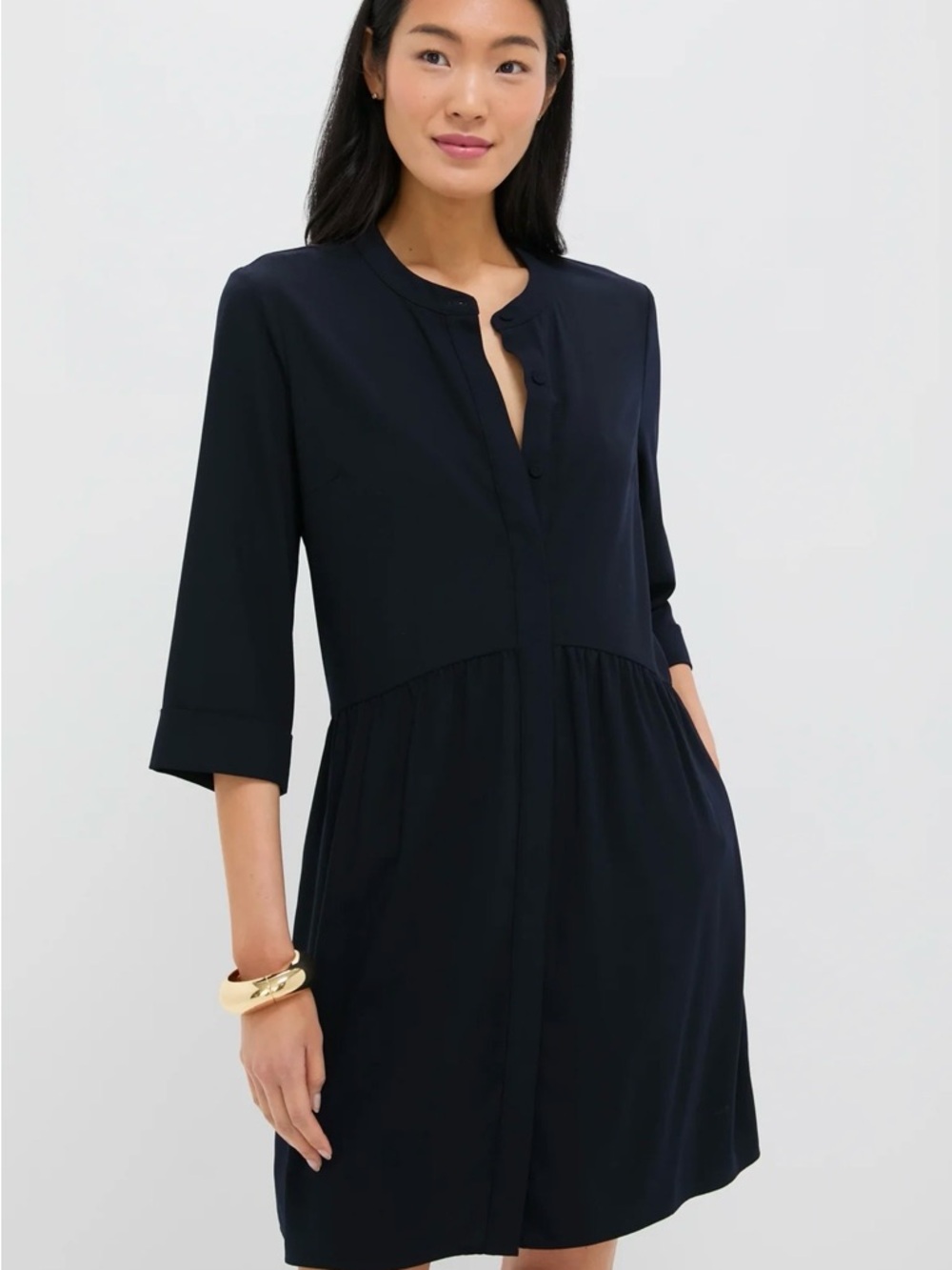 Tuckernuck Navy Crepe Royal Shirt Dress - Small